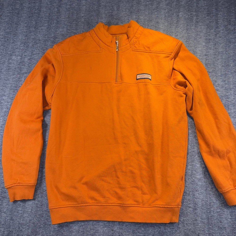 Vineyard Vines Mens Pullover Sweatshirt Quarter Zip Orange Medium Cotton